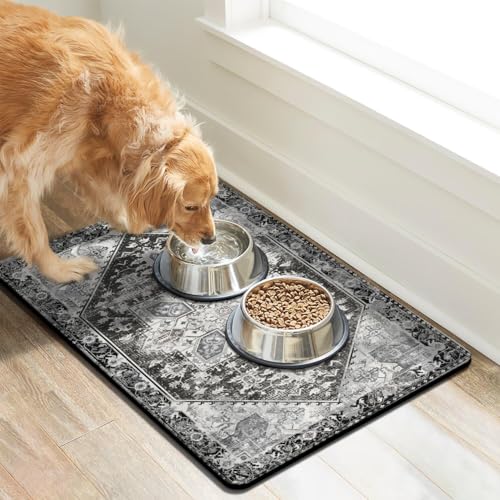 Dog Food Mats for Floors (Black / Xl(24"×32"))