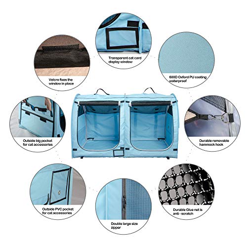 Mispace Portable Twin Compartment Show House Cat Cage (Blue)