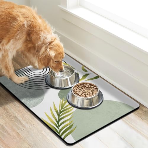 Dog Food Mats for Floors (Boho Green / L(17"×30"))