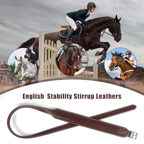 Stability Stirrup Leathers with Strong Nylon Core for Equestrian Riding Wide Body English Stirrup Leathers (62" / 155cm / Reddish Coffee)