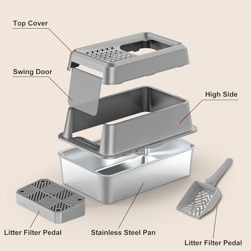 Extra Large Stainless Steel Litter Box with Lid for Large Cats