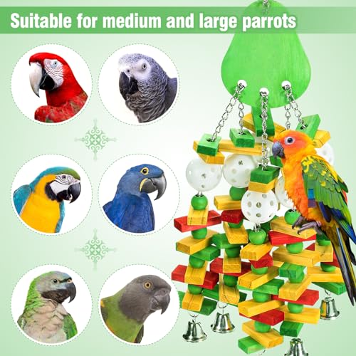 Large Bird Parrot Toys for Cockatoos African Grey Macaws Amazon Parrots (Green)