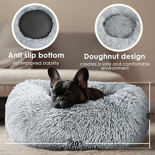 Dog & Cat Bed for Indoor Cats (Light Grey / 20.0"L x 20.0"W x 8.0"Th)