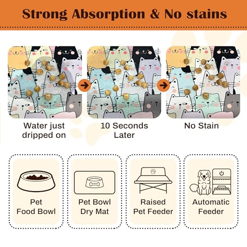 Pet Feeding Mat for Floors Waterproof Dog Mat for Food and Water Absorbent Quick Dry Non Slip mat for Cat Bowls (24"L x 16"W / BlueBoho)