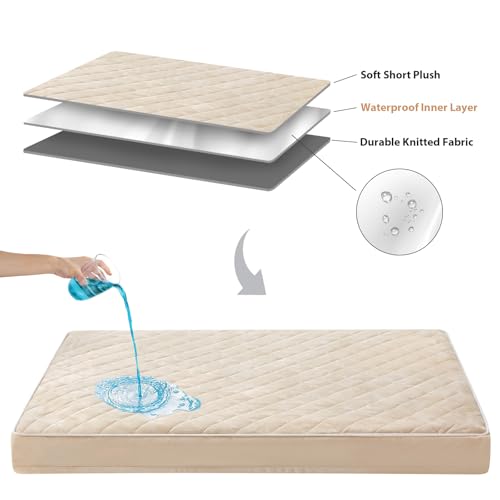 Orthopedic XXL Dog Beds for Large Senior Dog Bed Comfy Sleeping (Beige / 47"L x 29"W x 3.5"Th)