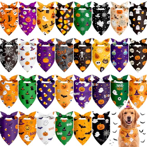 30 Pcs Halloween Dog Bandanas Bulk for Charm Grooming Medium Pet (Ghost Style)
