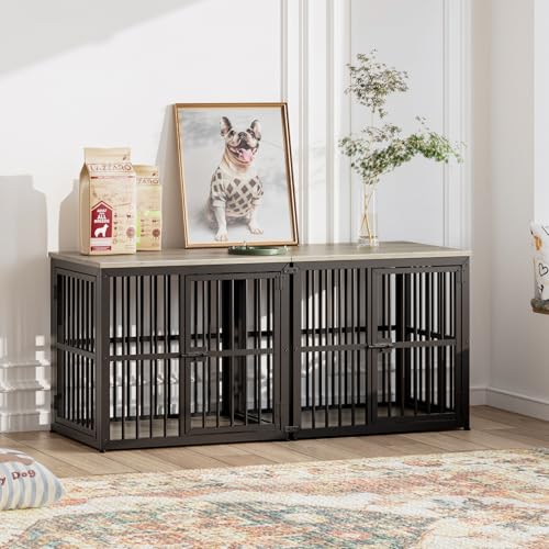 27'' Dog Crate Furniture with 3 Doors for Puppy Small Dogs (Ancient gray / 26.9"L x 20.9"W x 24.0"H)