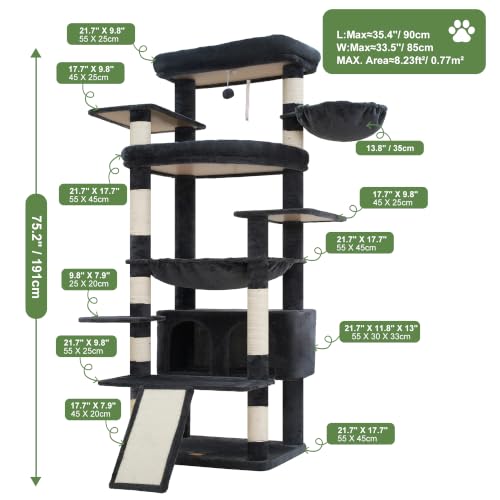 Tall Cat Tree for Large Cat (Smoky Gray / 75.2 inch)