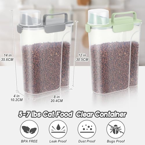 Cat Dog Food Storage Container Upgraded Large Nozzle (Light Green+Light Gray / 5L-2pack)
