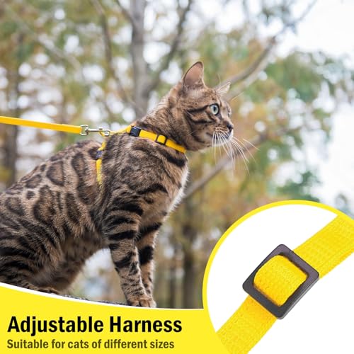 Adjustable Cat Harness and Leash Set Escape Proof Kitten Strap Collar for Walking Travel (Medium / Yellow)