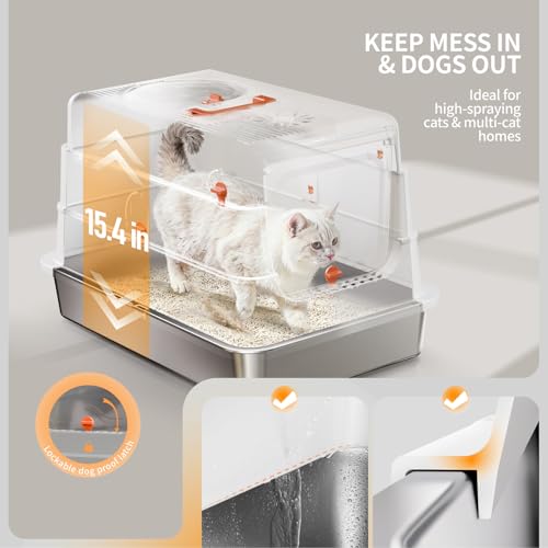 Stainless Steel Cat Litter Box with Lid (White)