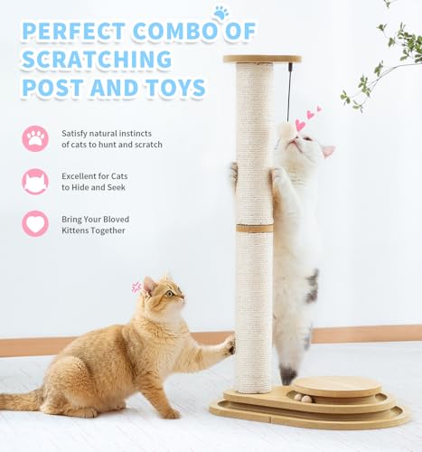 Made4Pets Tall Cat Scratching Post for Indoor Cats with Ball Track 32" (32"H)