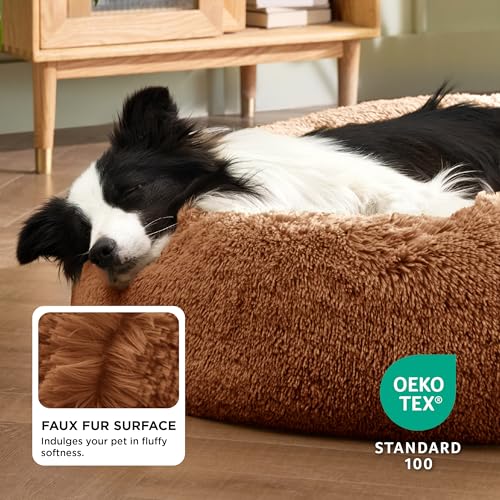 Calming Dog Beds Large Sized Dog Donut Washable Pet Bed (36"L x 36"W x 10"Th / Copper)