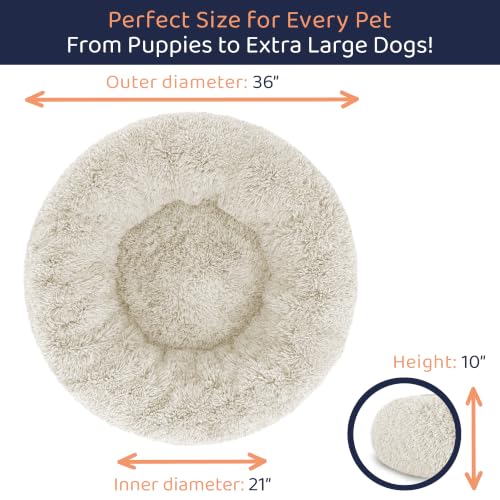 Calming Donut Dog Bed for Small Dogs (Cream White / Large (36"L x 36"W x 10"Th))