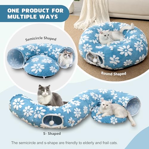 Cute Round Cat Tunnel for Indoor Cats (Blue Flower / Round)