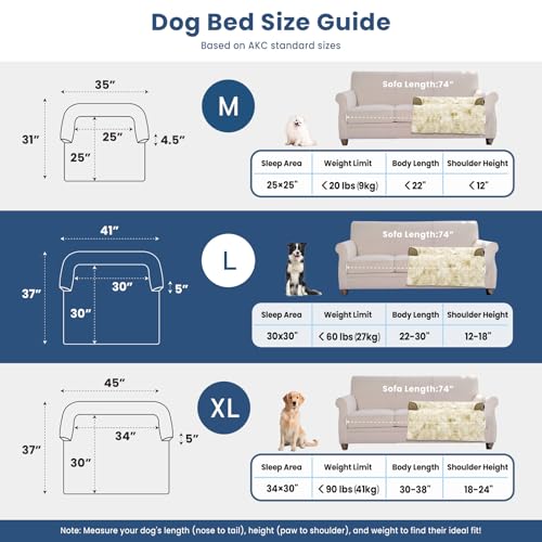 Calming Dog Bed for Couch with Tie (Tie-Dry Khaki / 41"L x 37"W x 5"Th)
