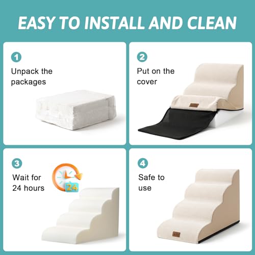 Dog Stair for Small Dog 15.7" H (Beige / Standard:15.7"x22.4"x15.7")