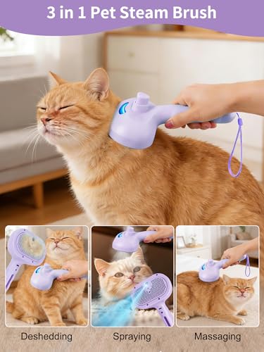 Dog Cat Steam Brush with UV Light (Purple)