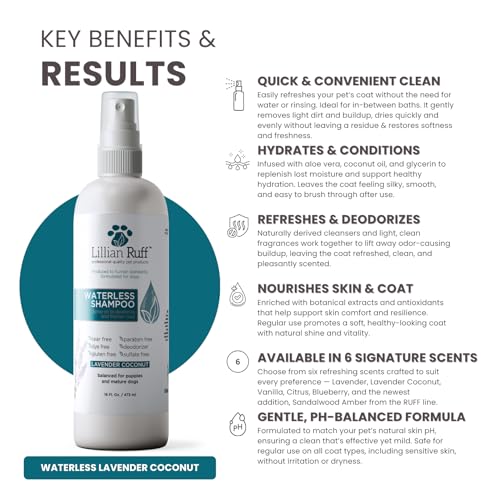 Waterless No Rinse Dog Dry Shampoo Spray with Hydrating Essential Oils