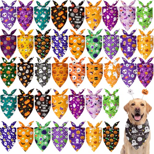 100 Pcs Halloween Dog Bandanas Bulk (25.6 x 17.7 x 17.7 Inch / Halloween)