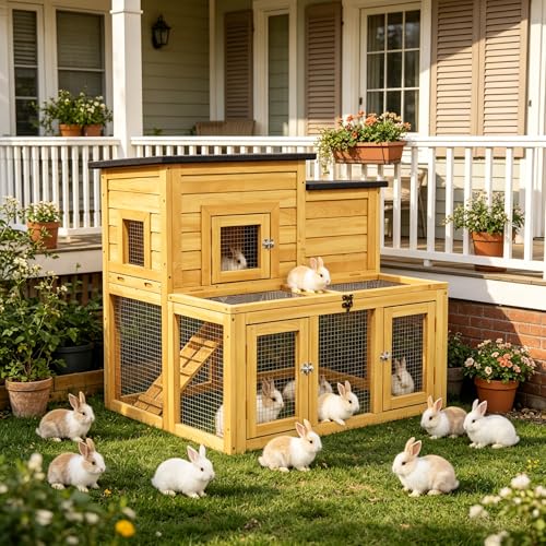 37.8" L Rabbit Hutch Indoor Outdoor for Chickens (Wood)