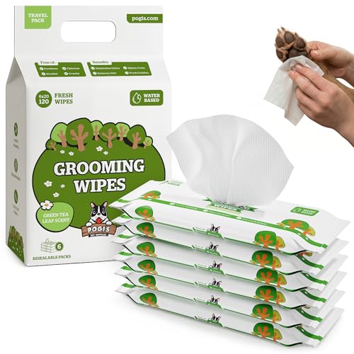 Pogi's Dog Wipes for Travel (120-count Travel Pack / Green Tea Leaf Scented)