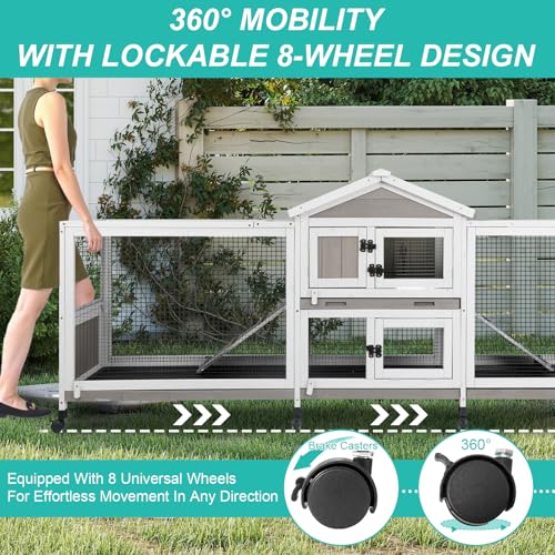 93" L 2 Tier Rabbit Hutch with Wheels (93"L x 19"W x 35"H)