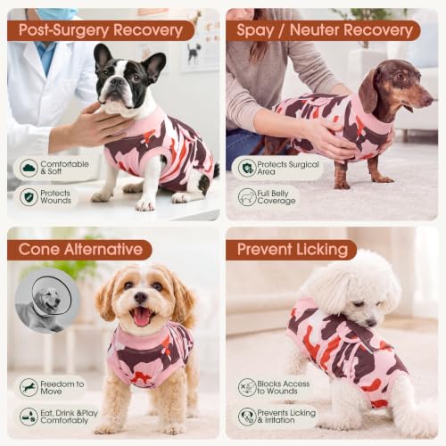Recovery Suit for Dogs Cats (M (Back:13.4-16.1'', Weight:14-25 Lb) / Blush Camo)