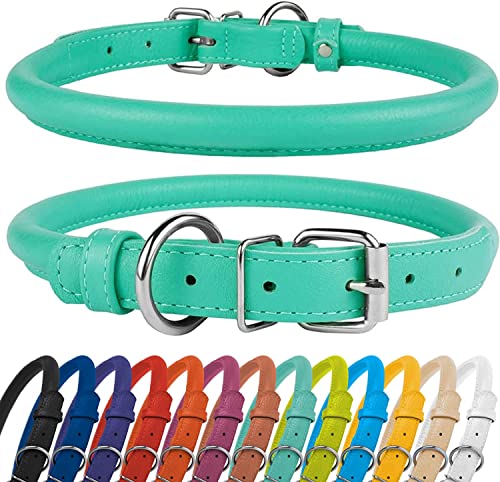 Tangle Free Rolled Leather Dog Collar (Mint Green / S)