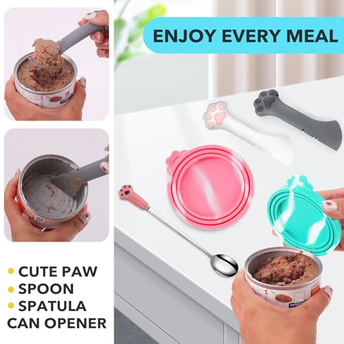 5 PCS Pet Food Can Lids and Spoons Set (Pink)