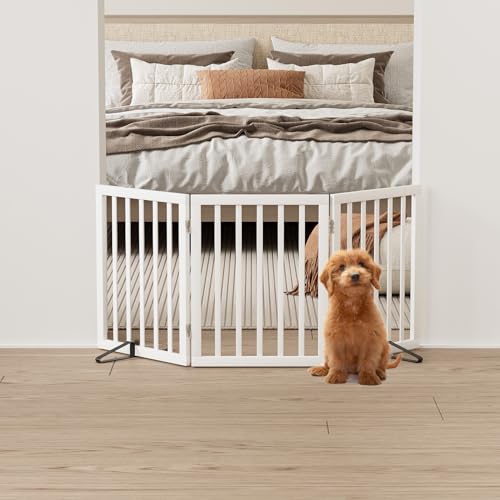White 18 55" Wide Pet Gate (Bamboo Dog Gate White / 3 Panel - 55 inches Wide)