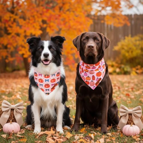 Fall Dog Bandanas Girl (Large / Pink Pumpkin)