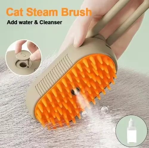 3-in-1 Cat Grooming Brush – Water Spray & Self-Cleaning Shedding Brush for Cats & Dogs – Pet Hair Removal & Massage Comb for Long & Short Hair (beige) (beige)