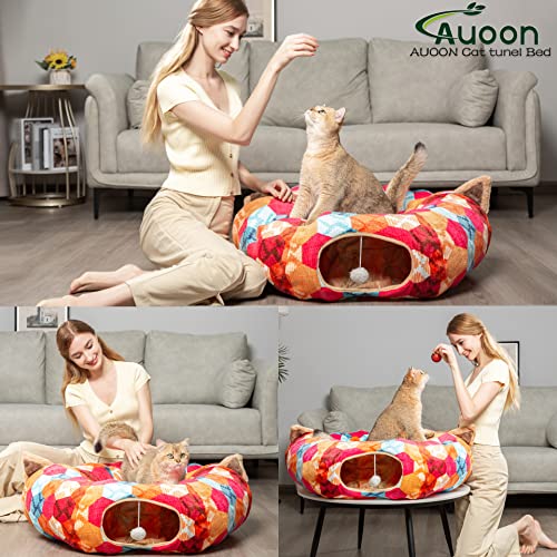 Cat Donut Tunnel with Bed for Kitten Puppy Rabbit Ferret (Orange)