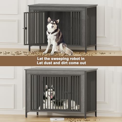 47.24" Dog Crate Furniture for 1 or 2 Dogs (Dark Grey / 47.2"L x 28.4"W x 37.0"H)