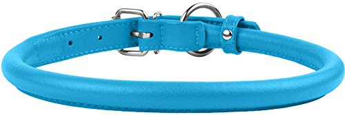 Tangle Free Rolled Leather Dog Collar (Light Blue / L)