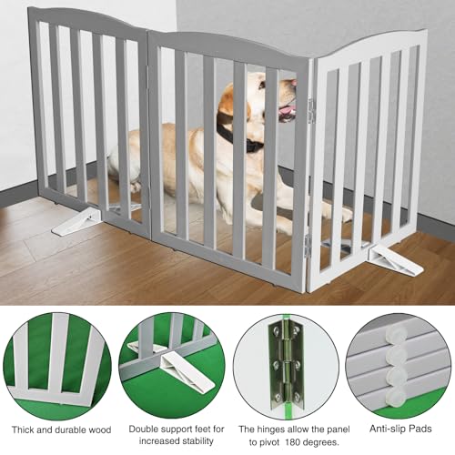 Foldable Freestanding Indoor Dog Gate for House Wood Long Pet Gates Dog Fence for Stairs Puppy Gates for Hallways (【3 Panels】60''w X 32''h)