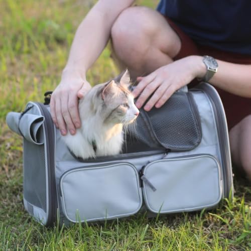 Cat Carrier Airline Approved Dog Carrier with Rollable Cover (Ash Grey)