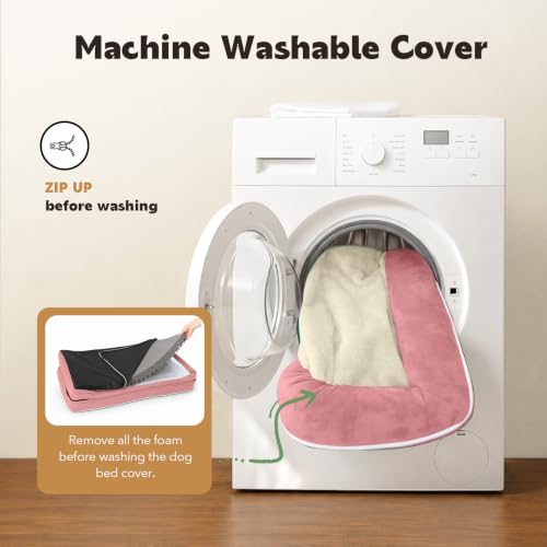 Orthopedic Washable Dog Bed with Bolster for Medium to Large Dogs (36.0"L x 27.0"W x 7.0"Th / Pink)