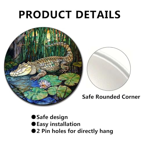 Metal Sign Tin Sign Circular Stained Glass Crocodile Restroom Tin Sign for Yard 12×12 Inches (12×12 Inches / Crocodile)