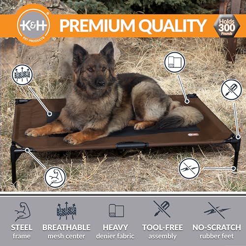 K&H Outdoor Elevated Dog Bed for Large & X (Chocolate/Black Mesh / X-Large 50"L x 32"W)