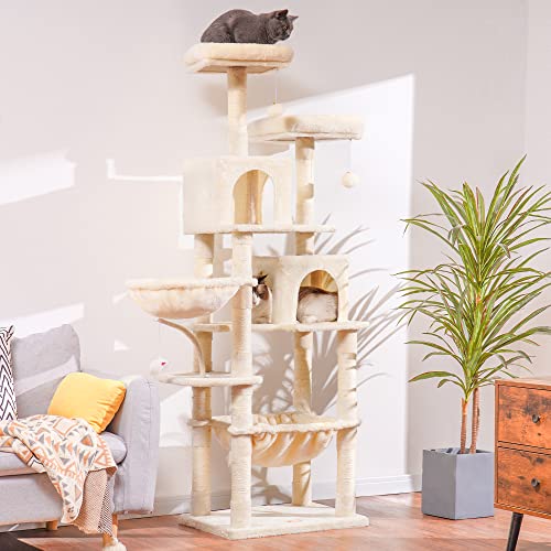 Cat Tree 70 inches Tall Cat Tower for Indoor Large Cats HCT032M (Beige / 70.08 inch)