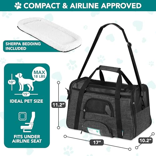 Airline Approved Pet Carrier Cats Small Dogs (Charcoal / 17.0"L x 10.2"W x 11.2"H)