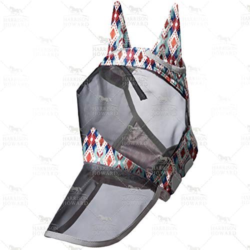 LumiVista Horse Fly Mask Long Nose with Ears UV Protection for Horse Tribal Rhombus M Cob (Tribal Rhombus / Cob (Medium))