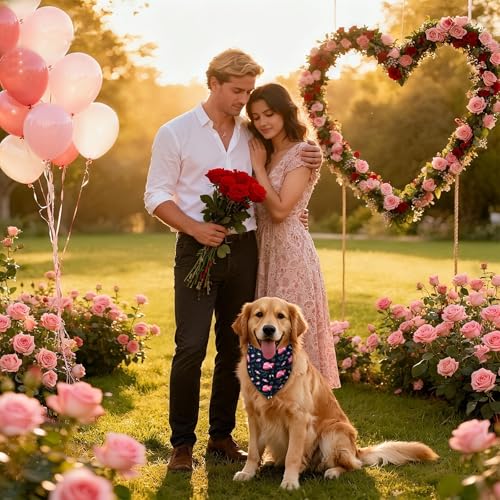 Valentine’s Day Dog Bandana for Small to Medium Dogs (Valentine’s Day - Black & Red / Small)