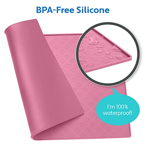 100% Waterproof Dog Food Mat (Bright Pink / 18"L x 12"W)
