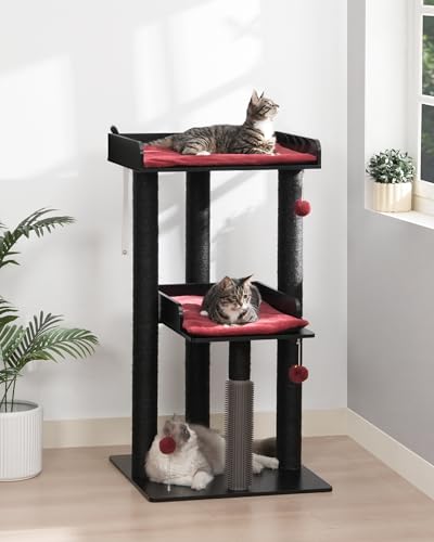 43.7" Modern Cat Tree (Black/Red / 23.6"L x 23.6"W x 43.7"H)