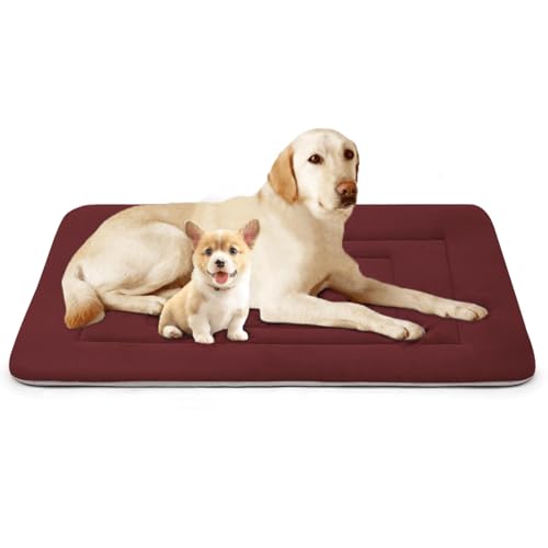 Dog Bed Soft Dog Crate Bed Pad Mat (48.0"L x 30.0"W x 1.2"Th / Dark Red)