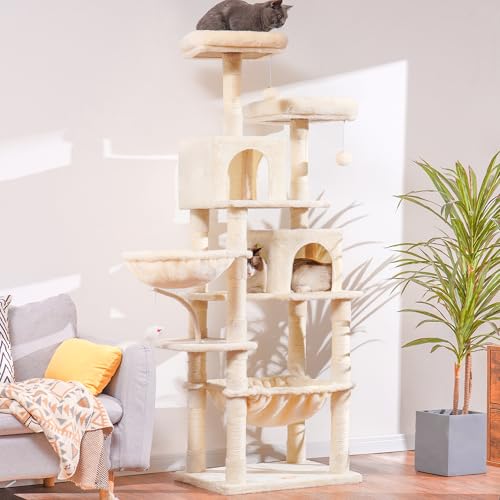Cat Tree 70 inches Tall Cat Tower for Indoor Large Cats HCT032M (Beige / 70.08 inch)