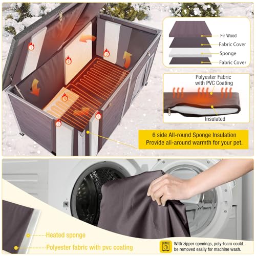 Heated Dog House Outdoor 59" Extra Large Insulated Dog Kennel with Heater for Winter